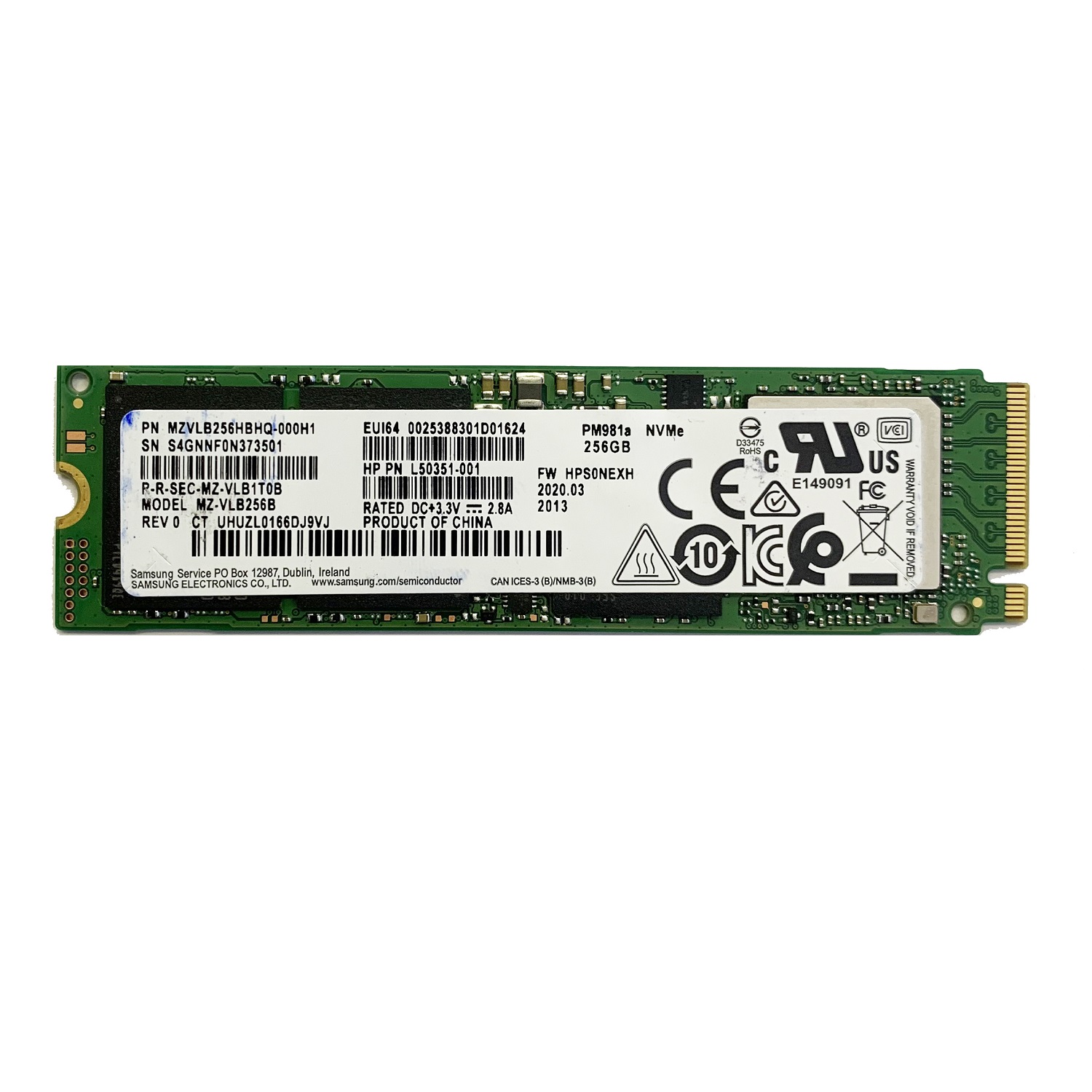 SSD Samsung NVMe PM981A M.2 PCIe 256Gb
