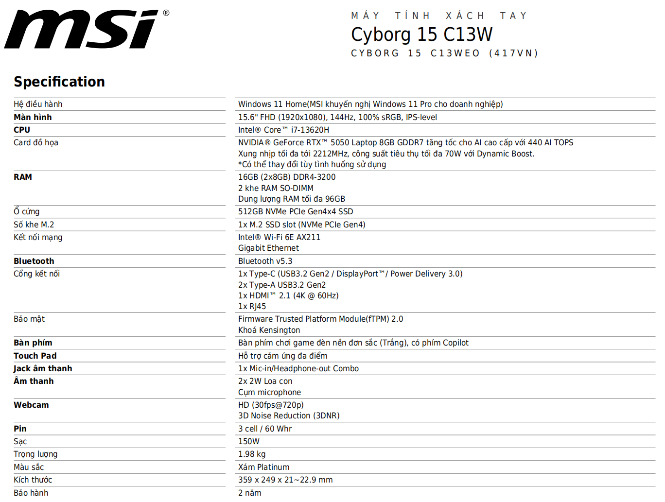 MSI Cyborg 15 C13WEO