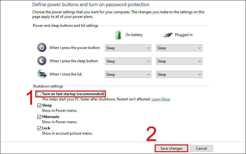 Tắt tính năng fast startup