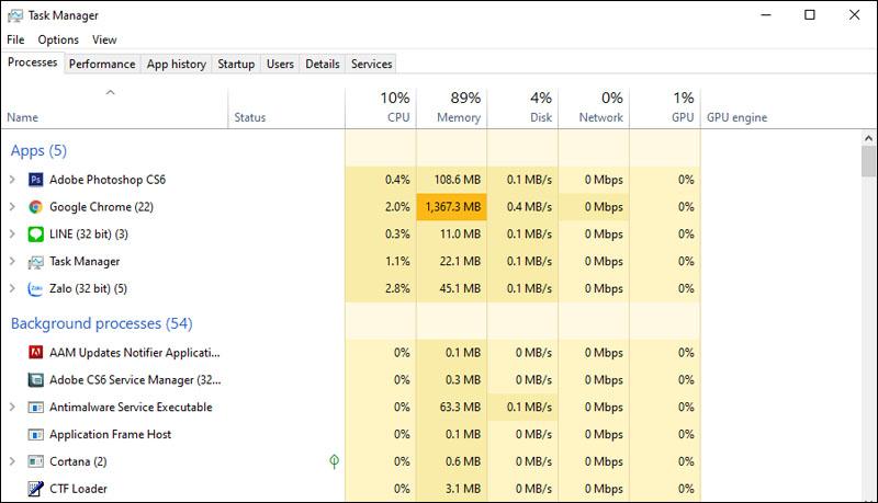 Kiểm tra task manager
