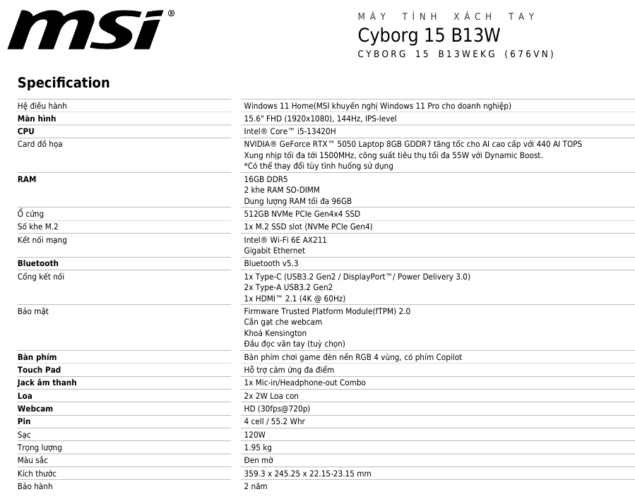 MSI Cyborg 15 B13WEKG